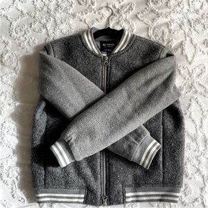 Madewell Charcoal and Cream Bomber varsity Jacket